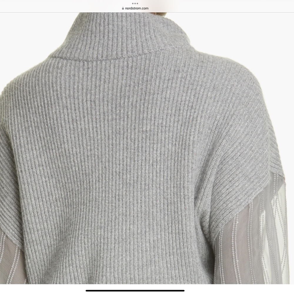 Brunello Cucinell Sheer Sleeve Cowl Neck Cashmere Sweater